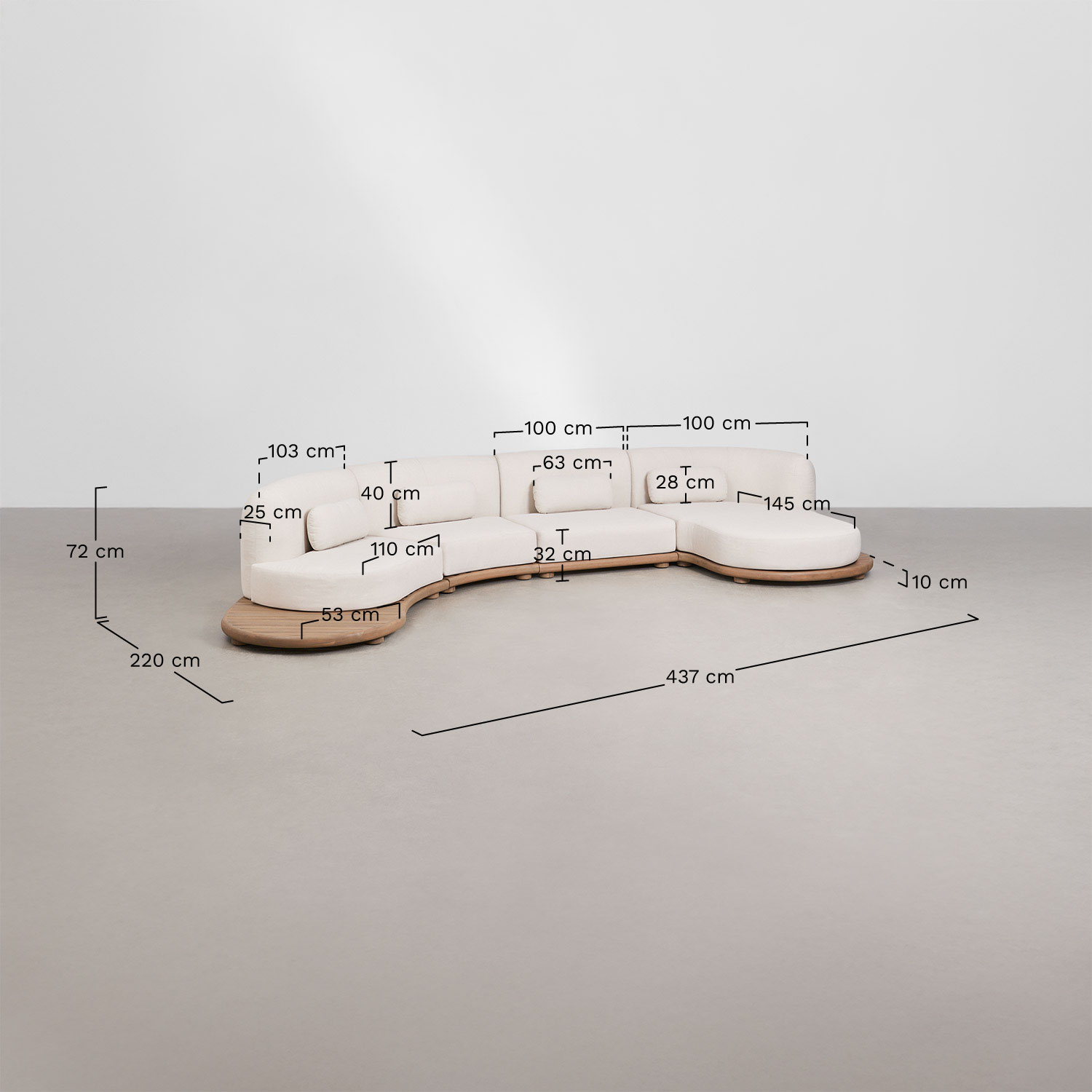 Gartenmöbel-Set mit 4-teiliger modularer Sofalounge mit rechter Chaiselongue und 2 Couchtischen aus Akazienholz Gerard, MA&szlig;E