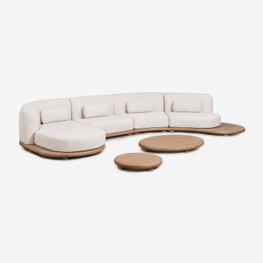 Garten-set Mit Modularer Linker Chaiselongue-sofa Aus 4 Teilen Und 2 Couchtischen Aus Akazienholz Gerard Helles Akazienbraun - Sklum