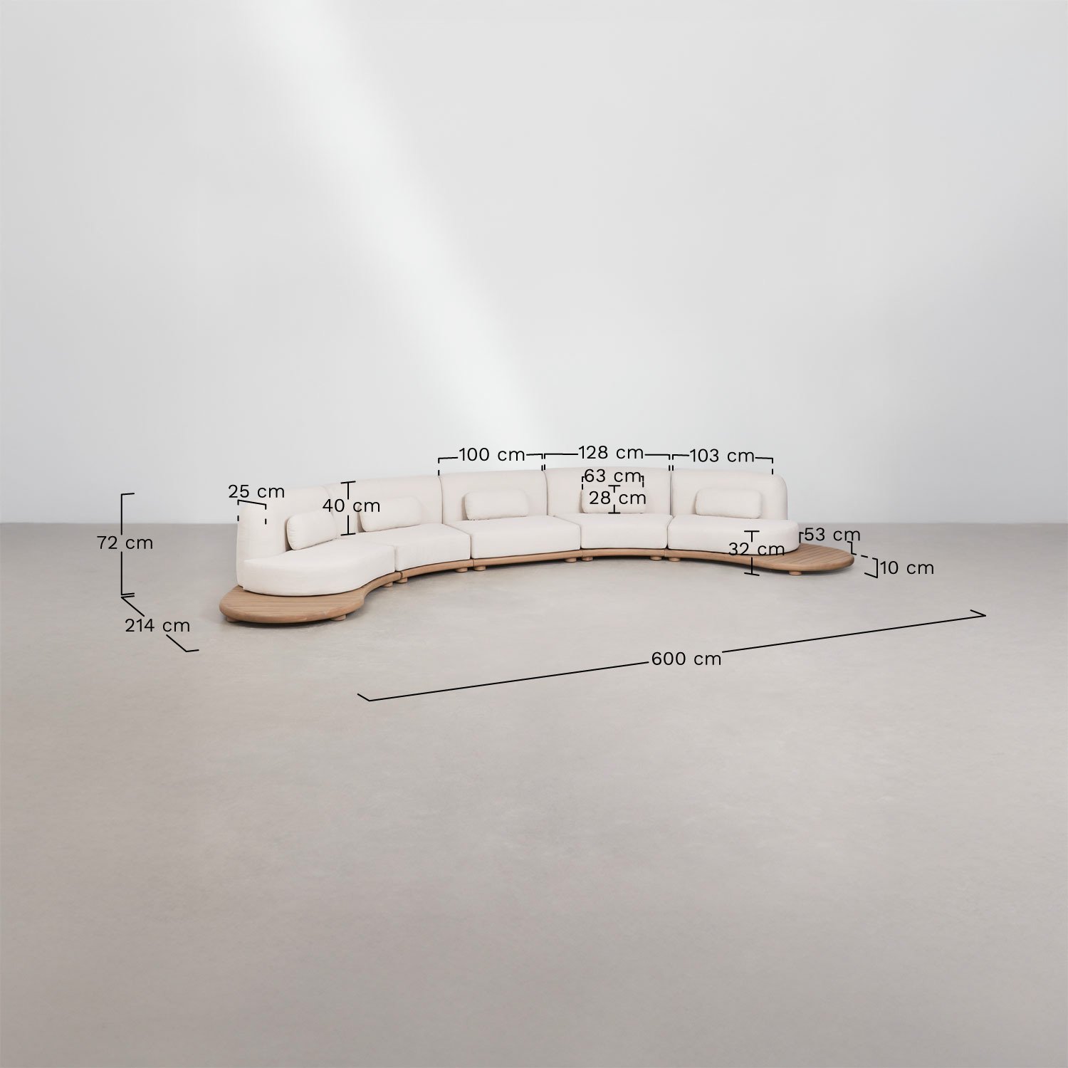 Modulares, gebogenes 5-teiliges Gartensofa aus Akazienholz Gerard, MA&szlig;E