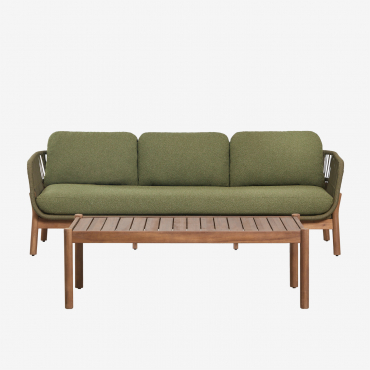 Gartenset Mit 3-sitzer-sofa Und Rechteckigem Couchtisch 120x60 Cm Aus Akazienholz Und Geflochtener Karvia-schnur Akazie Braun & Bouclé Grün Salbei -