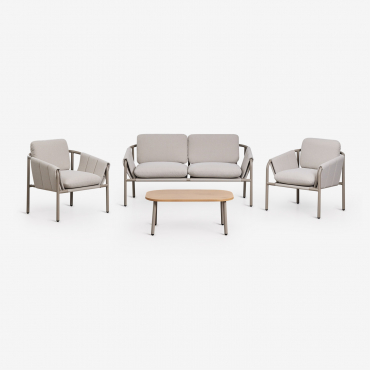 Gartenset Mit 2-sitzer-sofa, 2 Gepolsterten Sesseln Und Zunika Stahl-couchtisch Moka Braun - Sklum