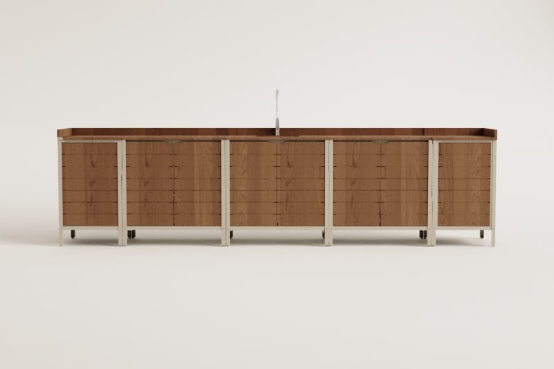 Modulare Outdoor-Küche mit 6 Teilen, Spüle und Stauraum aus Akazienholz Reggie