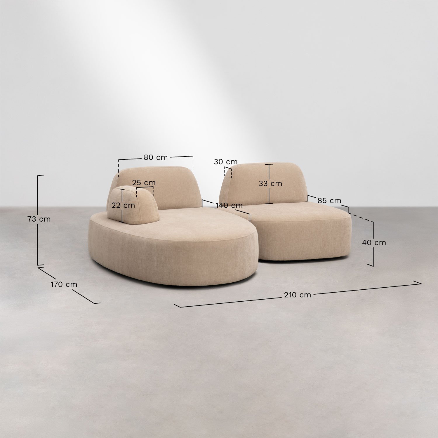 Modulares Ecksofa mit linker Chaiselongue, 2-teilig, bezogen mit Giorgia-Stoff, MA&szlig;E