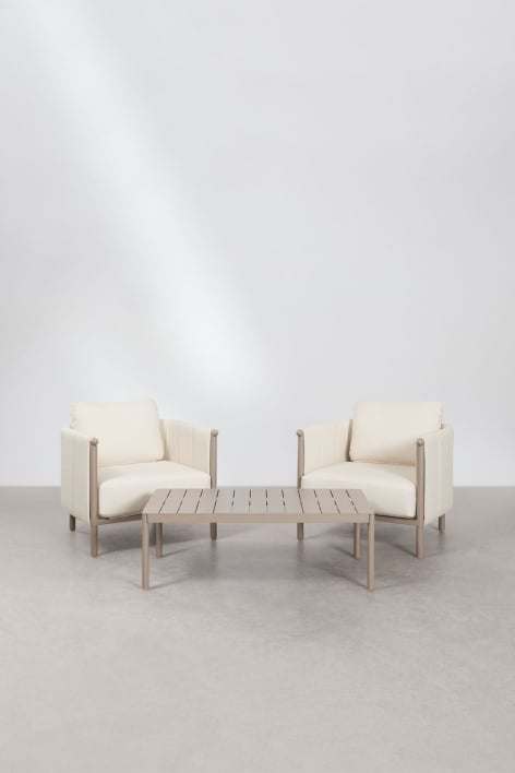 Boleni Garten-Set mit 2 Bouclé-Sesseln und Aluminium-Couchtisch