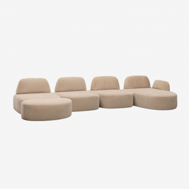 Modulares 4-teiliges Ecksofa Mit Rechter Chaiselongue Und Gepolstertem Hocker Giorgia Chenille Hellbraun - Sklum