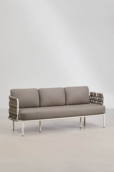 3-Sitzer Garten-Sofa aus Aluminium und geflochtener Tevary-Schnur - Haselnussbrauner Lappen