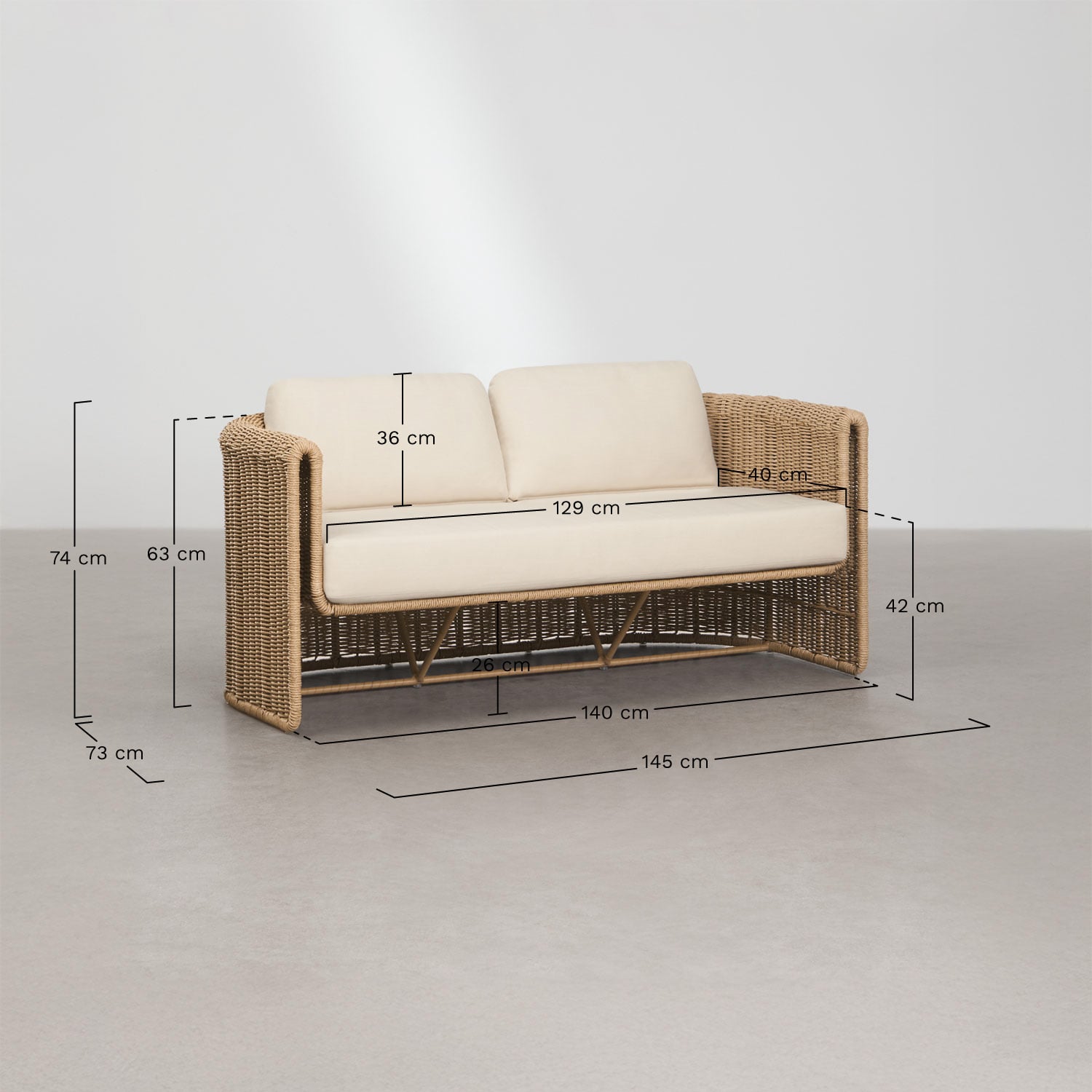 2-Sitzer Garten-Sofa aus Stahl und synthetischem Rattan Lina, MA&szlig;E