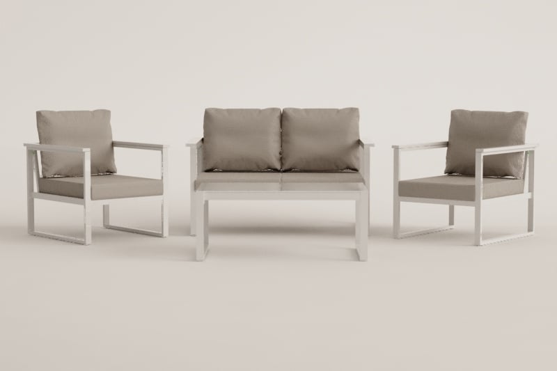 Garten-Set mit 2-Sitzer-Sofa, 2 Sesseln und Aluminium-Couchtisch Lipov