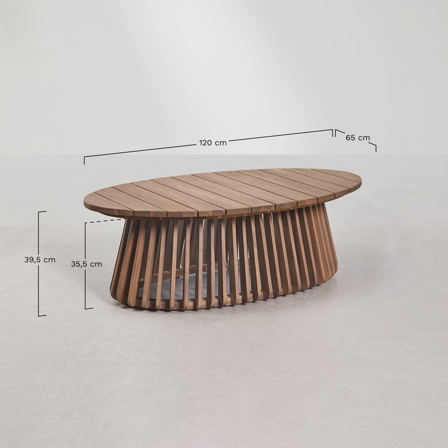 Ovaler Garten-Couchtisch 120x65 cm aus Mura-Akazienholz, MA&szlig;E