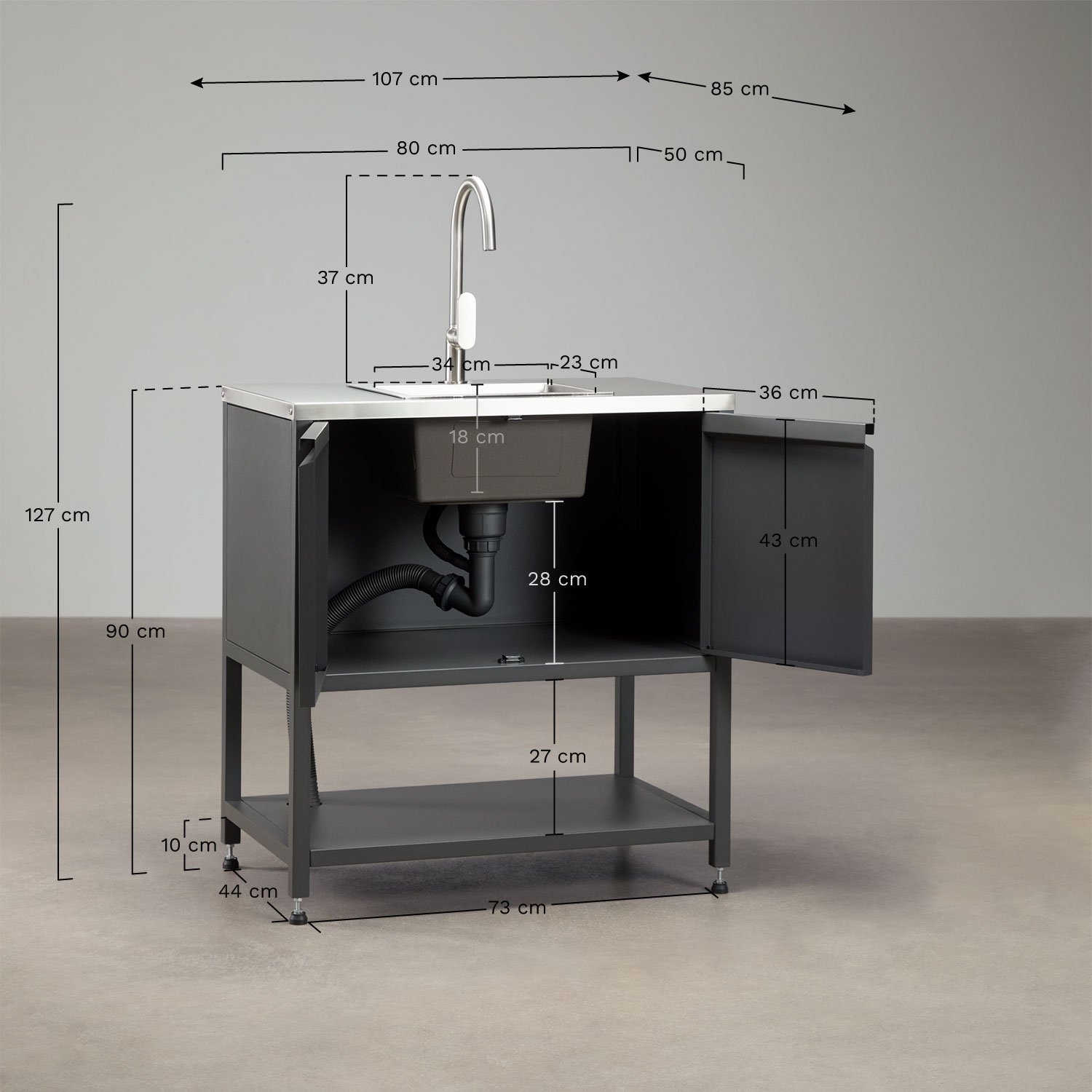 Außenmodul mit Spüle für modulare Küche aus Stahl Savona, MA&szlig;E