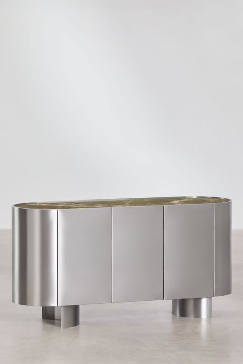 Sideboard 160x40 cm aus Edelstahl Luena - Grüner Marmor Forest