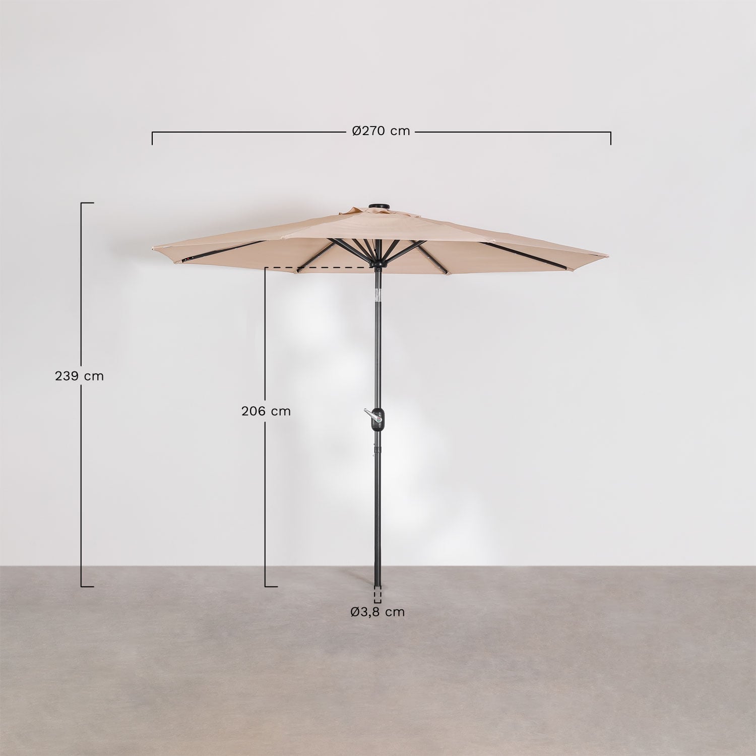 Sonnenschirm Ø270 cm mit Licht in Stoff und Stahl Uzombras, MA&szlig;E