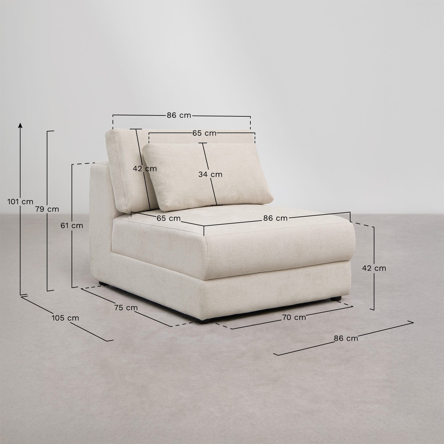 Zentrales Modul für modulare Sofas mit verstellbarer Kopfstütze aus Chenille Cataline, MA&szlig;E