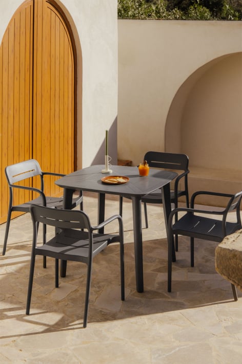 Set aus quadratischem Tisch 85x85 cm und 4 Gartenstühlen aus Polypropylen Scand