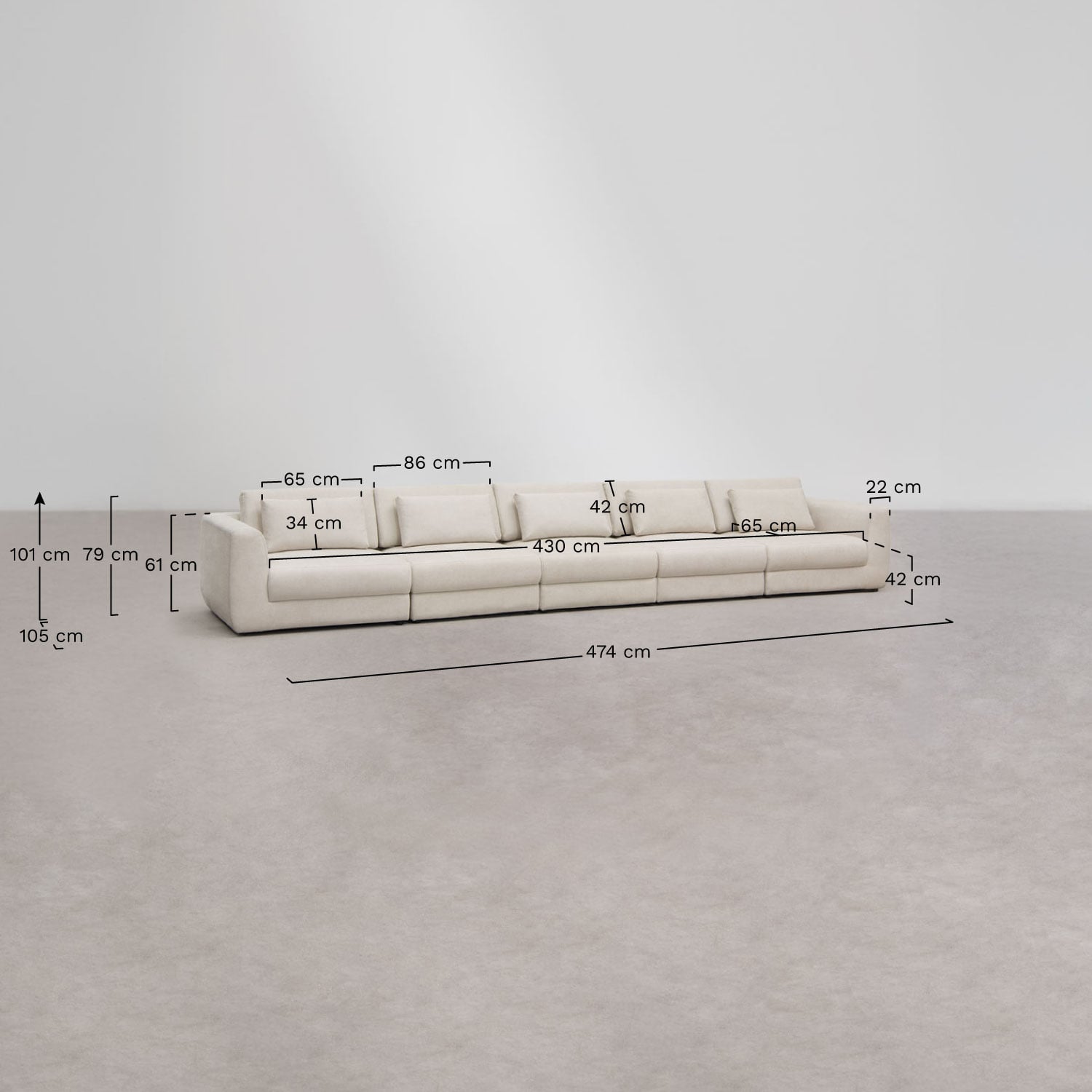 5-teiliges modulares Sofa aus Chenille Cataline, MA&szlig;E