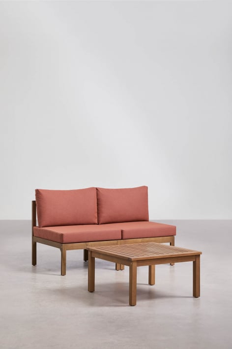Wohnzimmer-Set mit 2-teiliger modularer Sofa und Couchtisch aus Akazienholz Branson - Terracotta