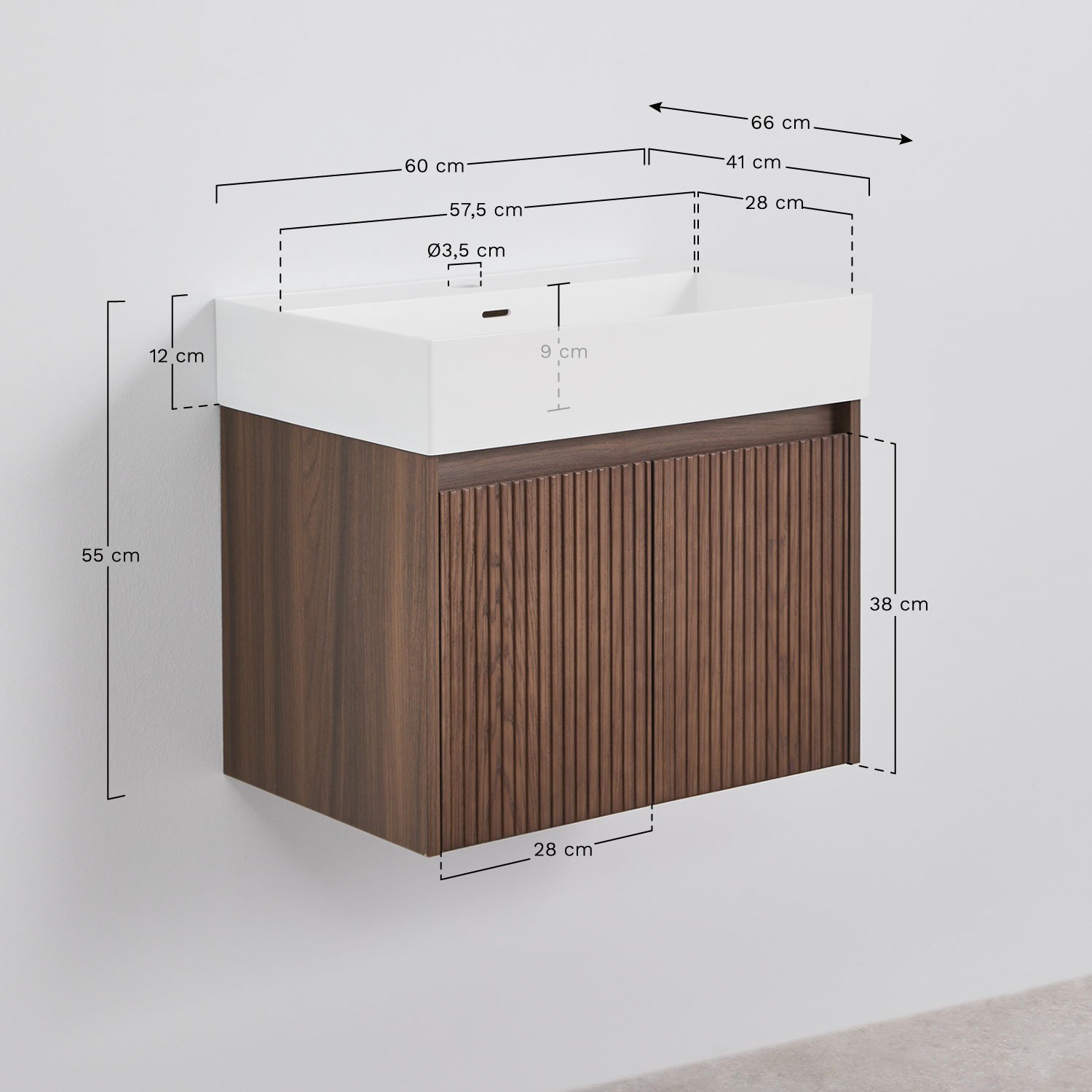 Schwebendes Badezimmermöbel-Set aus Holz mit integriertem Waschbecken Genevie, MA&szlig;E