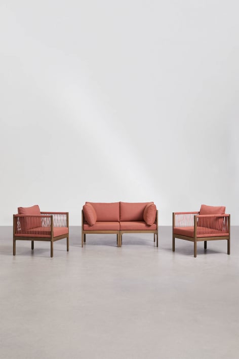 Wohnzimmerset mit 2-teiligem modularen Sofa mit Armlehnen und 2 Sesseln aus Akazienholz Branson - Terracotta