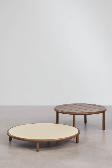 Set aus 2 runden Couchtischen für den Garten aus Akazienholz Olivia - Beige Semoline - Akazienbraun dunkel