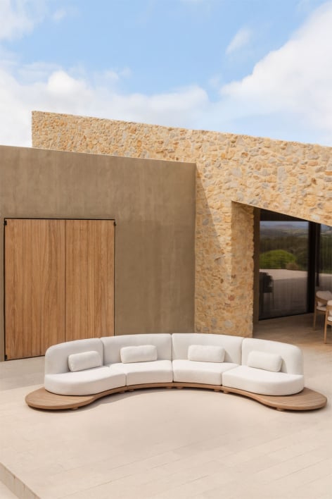 Modulares, gebogenes 4-teiliges Gartensofa aus Akazienholz Gerard