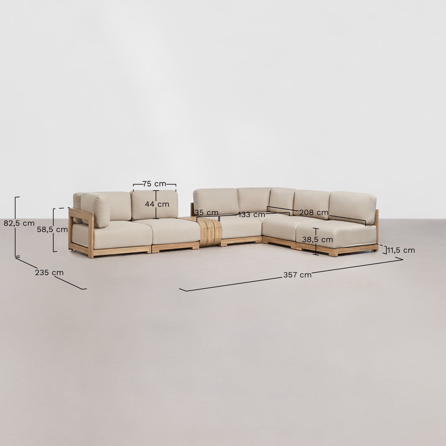 Garten-Set mit 6-teiliger modularer Eckcouch, Beistelltisch und Couchtisch aus Akazienholz Brivori, MA&szlig;E