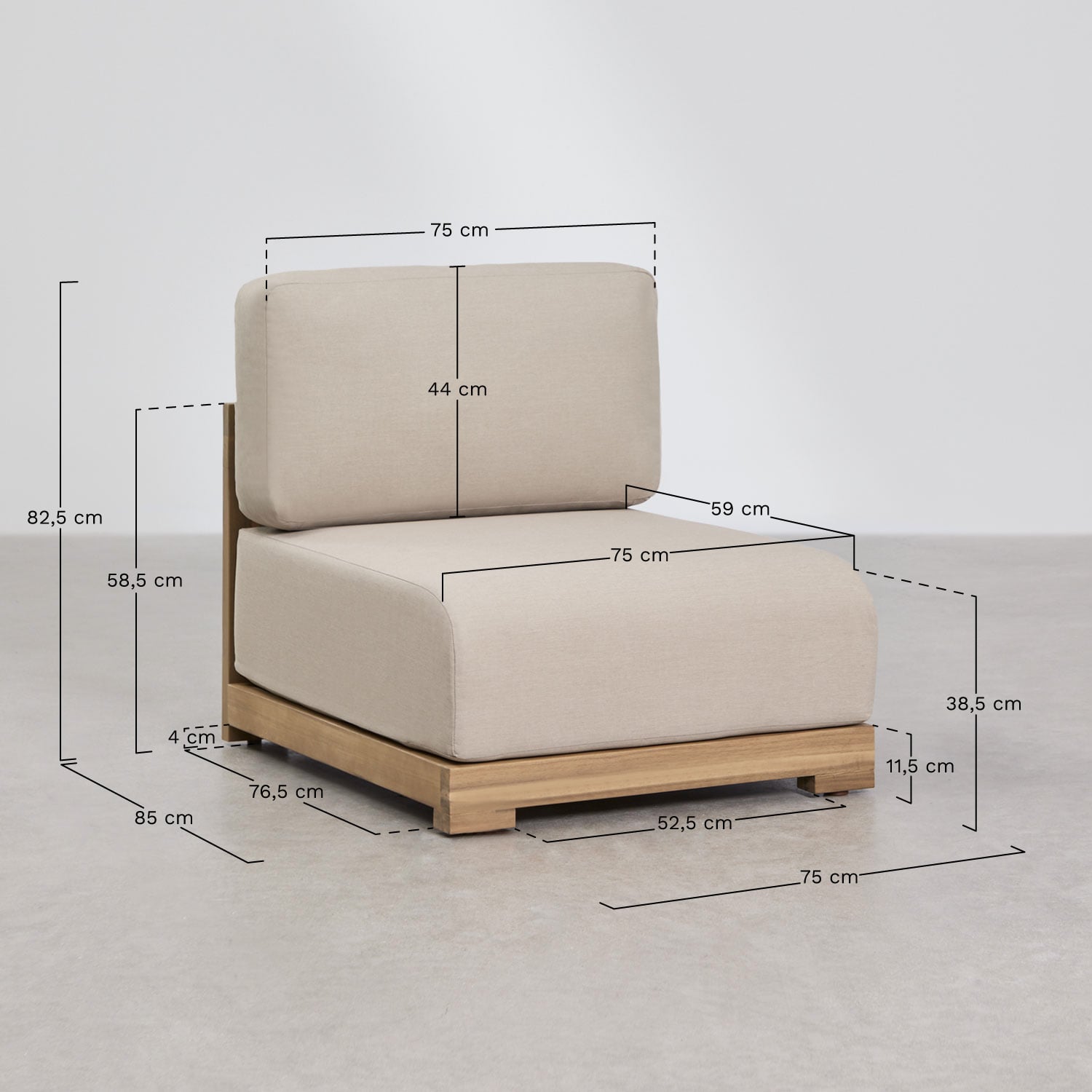 6-teiliges Garten-Set mit modularer Ecksofa, Sessel und Couchtisch aus Akazienholz Brivori, MA&szlig;E