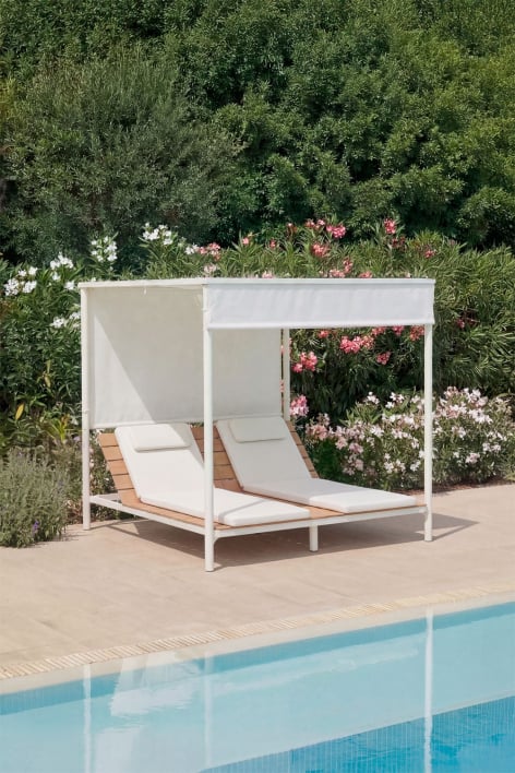 Reclining Balinese bed made of acacia wood and steel Sirka