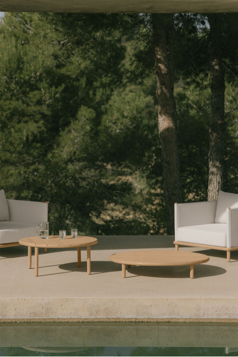 Set aus 2 runden Couchtischen für den Garten aus Akazienholz Olivia - Helles Akazienbraun