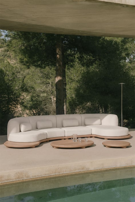 Gartenmöbel-Set mit 4-teiliger modularer Sofalounge mit rechter Chaiselongue und 2 Couchtischen aus Akazienholz Gerard