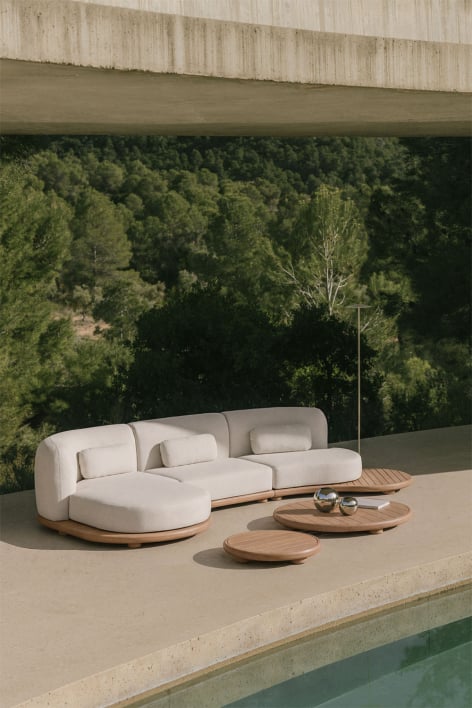 Garten-Set mit modularer linker Chaiselongue-Sofa aus 3 Teilen und 2 Couchtischen aus Akazienholz Gerard