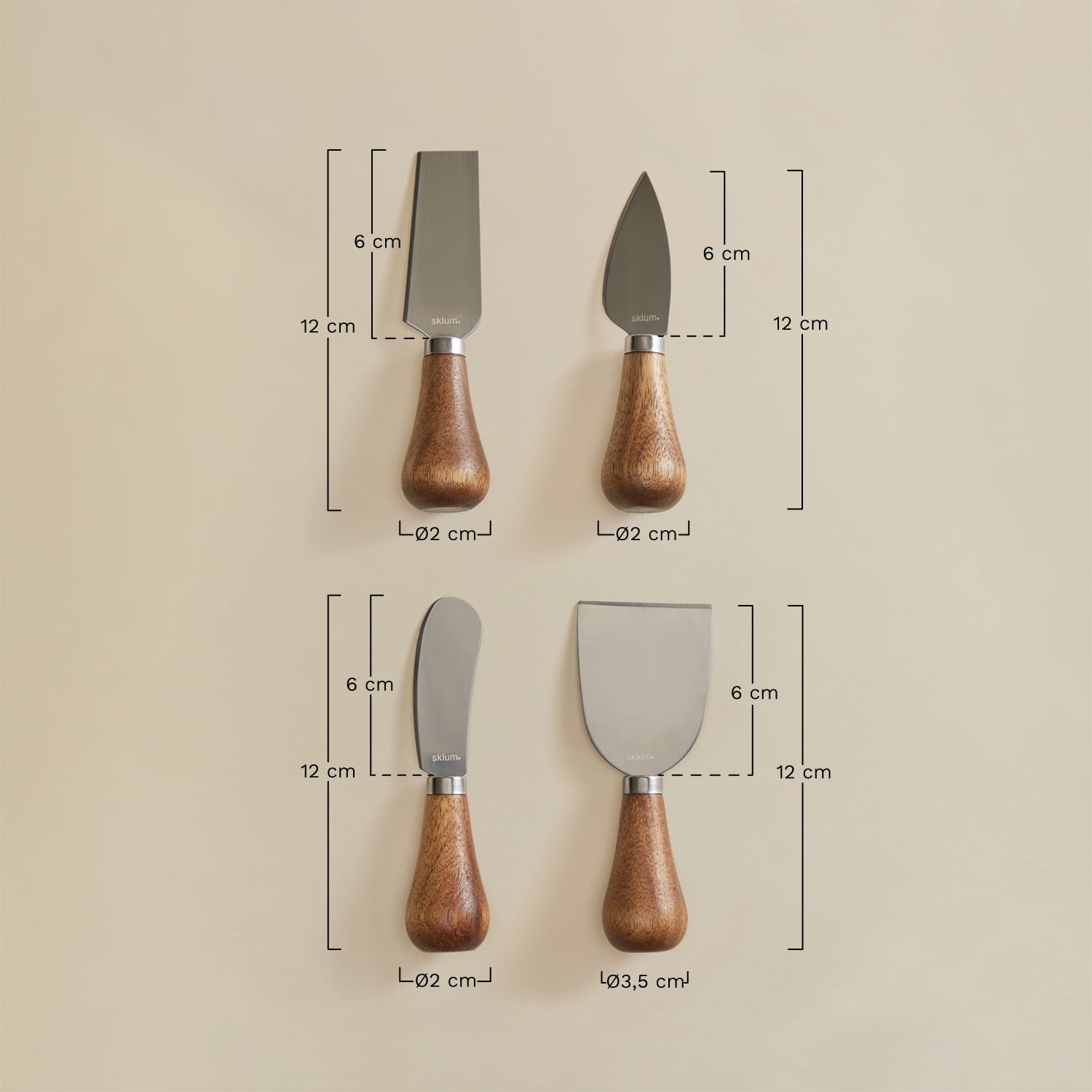 4-teiliges Käsemesserset aus Holz und Stahl Anderson, MA&szlig;E