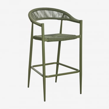 Hoher Hocker 75 Cm Aus Aluminium Und Synthetischem Rattan Amatria Tiefes Grün Olive - Sklum