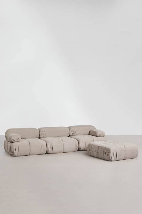 Kendall 3-teiliges modulares Sofa und Bouclé-Pouf, vakuumverpackt - Bouclé Sandbraun