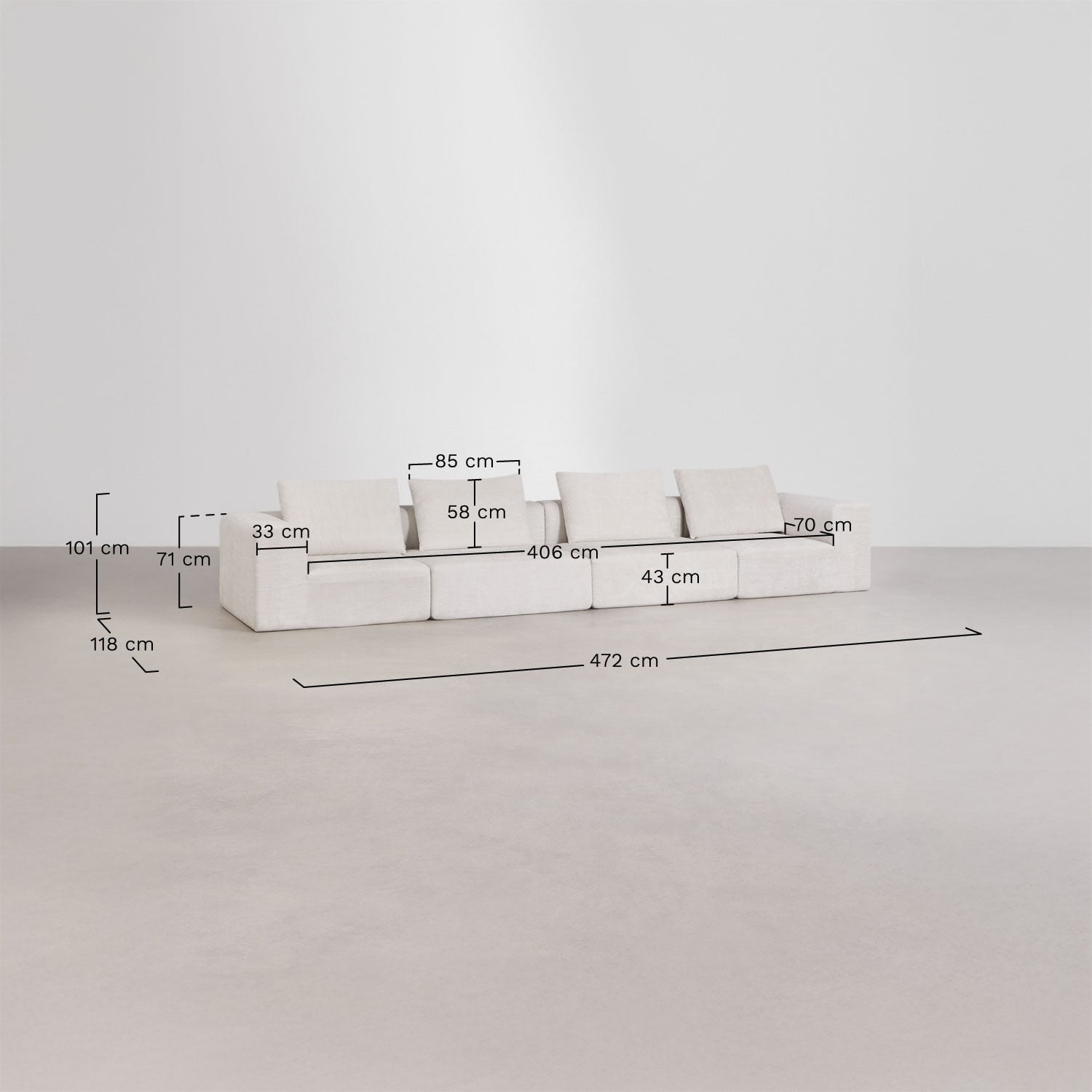 4-teiliges modulares Sofa aus Chenille, vakuumverpackt Norridge, MA&szlig;E