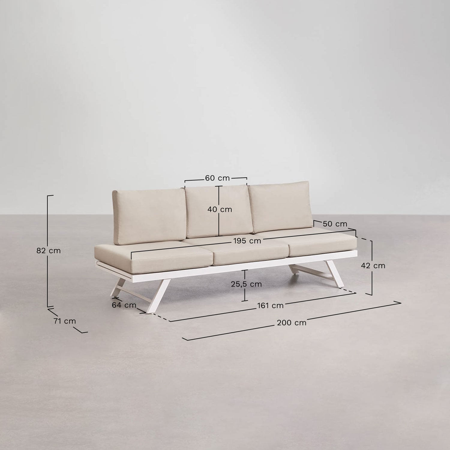 3-Sitzer-Gartensofa Libanc, verstellbar, MA&szlig;E