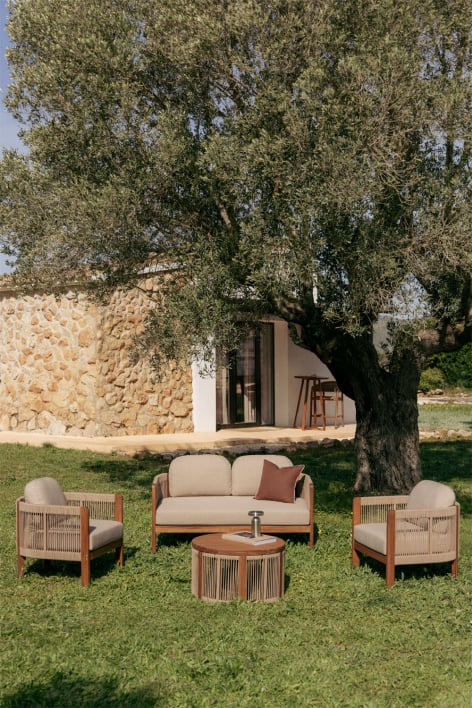 Gartenset mit 2-Sitzer-Sofa, 2 Sesseln und Couchtisch aus Akazienholz Serel