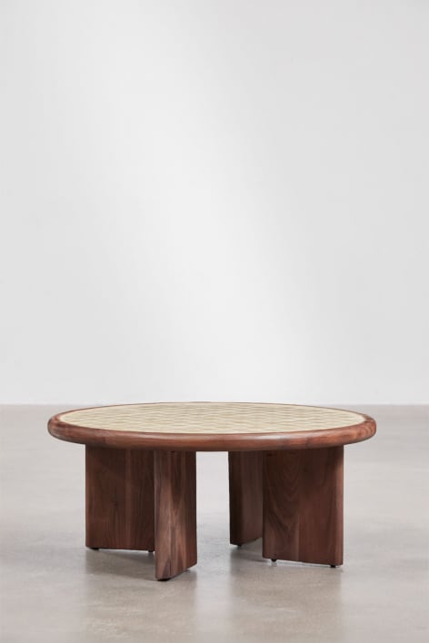 Runder Couchtisch Ø80 cm aus Akazienholz und Aitana-Fliesen