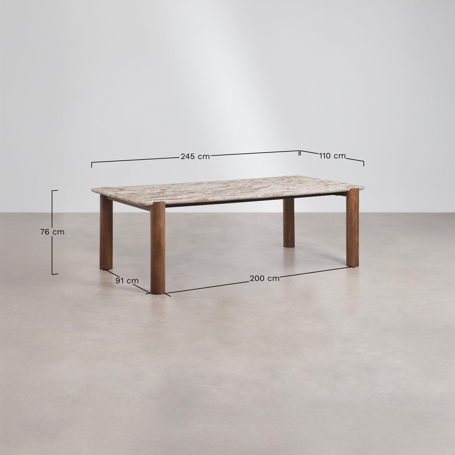 Rechteckiger Esstisch 245x110 cm aus Mangoholz und Oneca-Marmor, MA&szlig;E