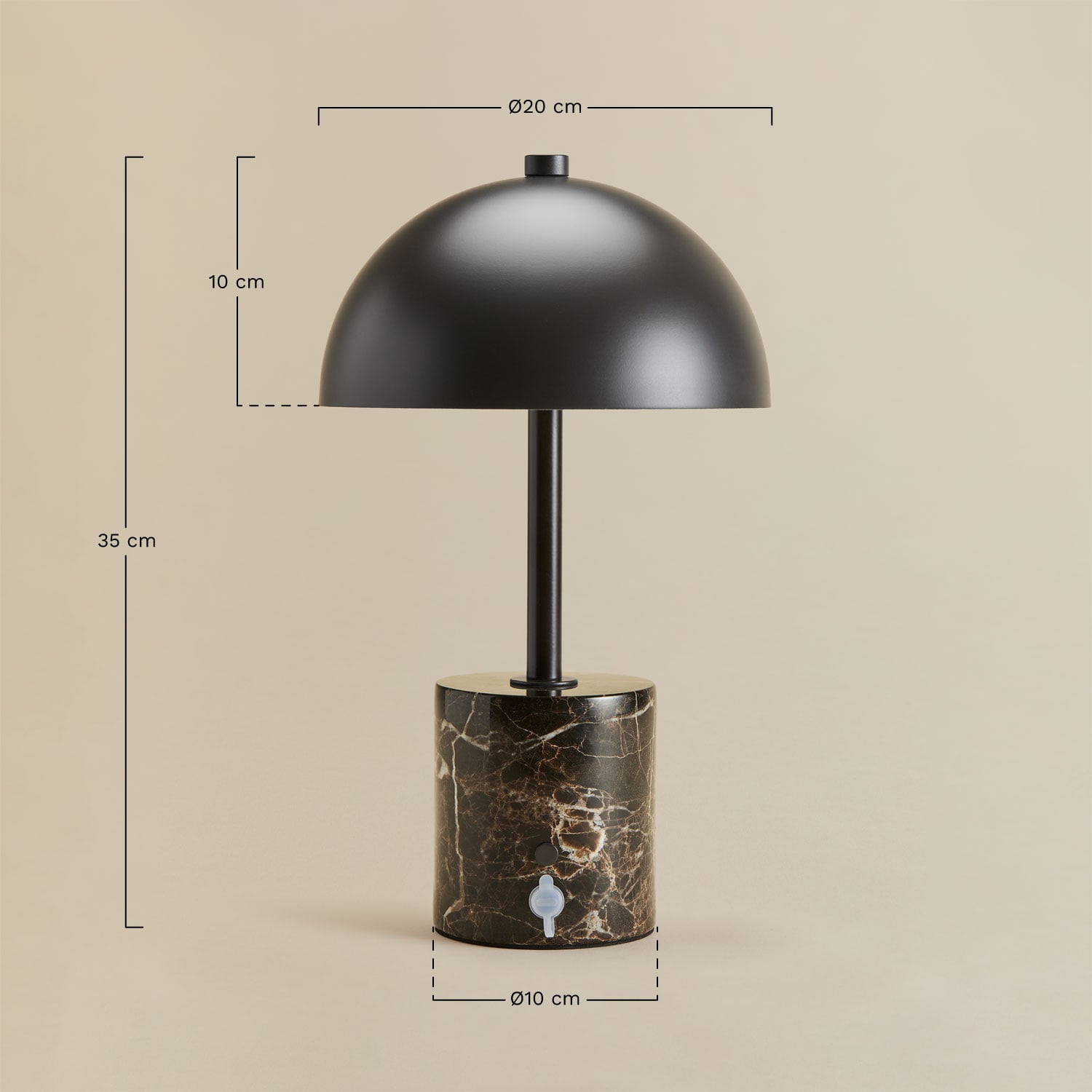 Kabellose LED-Tischlampe aus Eisen und Naturstein Nicolas, MA&szlig;E