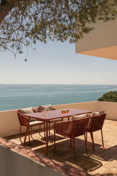 Rechteckiger Gartentisch-Set 160x90 cm mit 4 Stühlen aus geflochtener Schnur Arhiza Classic