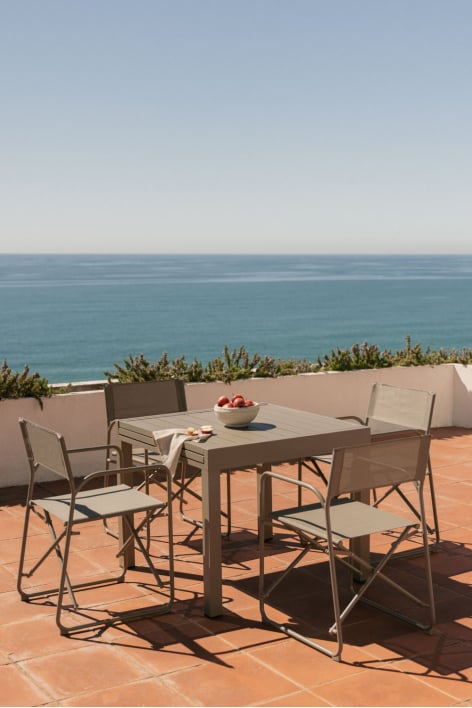 Ausziehbarer Tisch-Set 90-180x90 cm aus Aluminium Starmi und 4 klappbare Regiestühle für den Garten aus Stahl Zurena