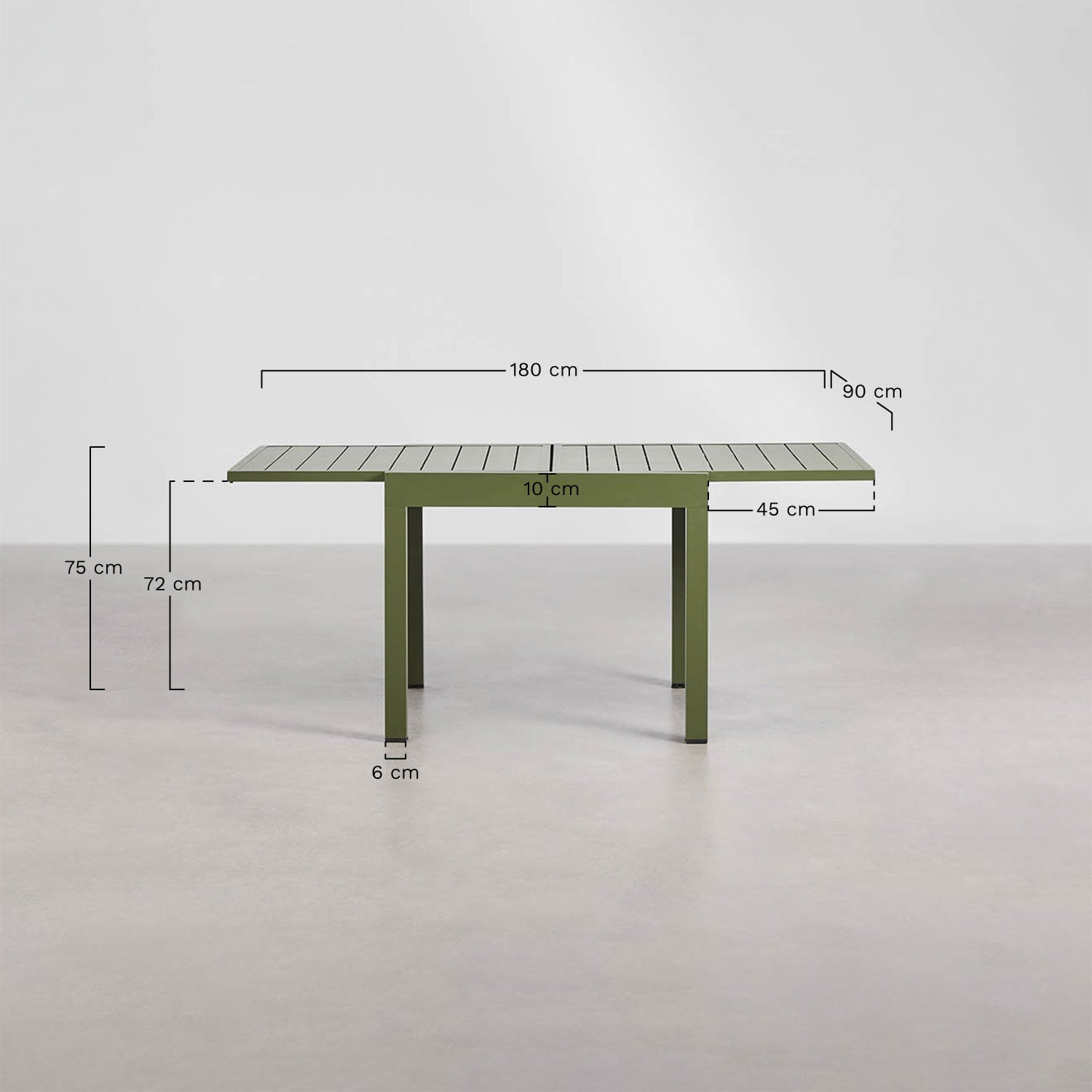 Rechteckiger ausziehbarer Esstisch 90-180x90 cm aus Aluminium Starmi und 4 stapelbare Gartenstühle aus Aluminium Karena, MA&szlig;E