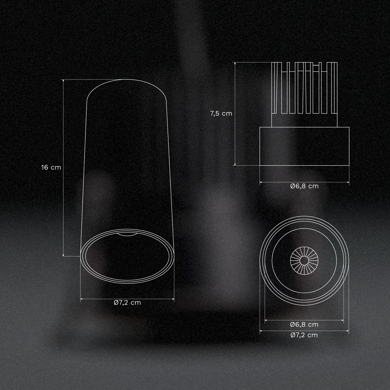 Packung mit 4 runden LED-Deckenaufbauleuchten Ø7,2 cm aus Aluminium Luisiana, MA&szlig;E