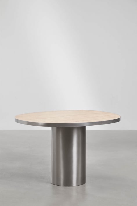Ovaler Esstisch 120x100 cm aus Naturstein und Edelstahl Fertrix