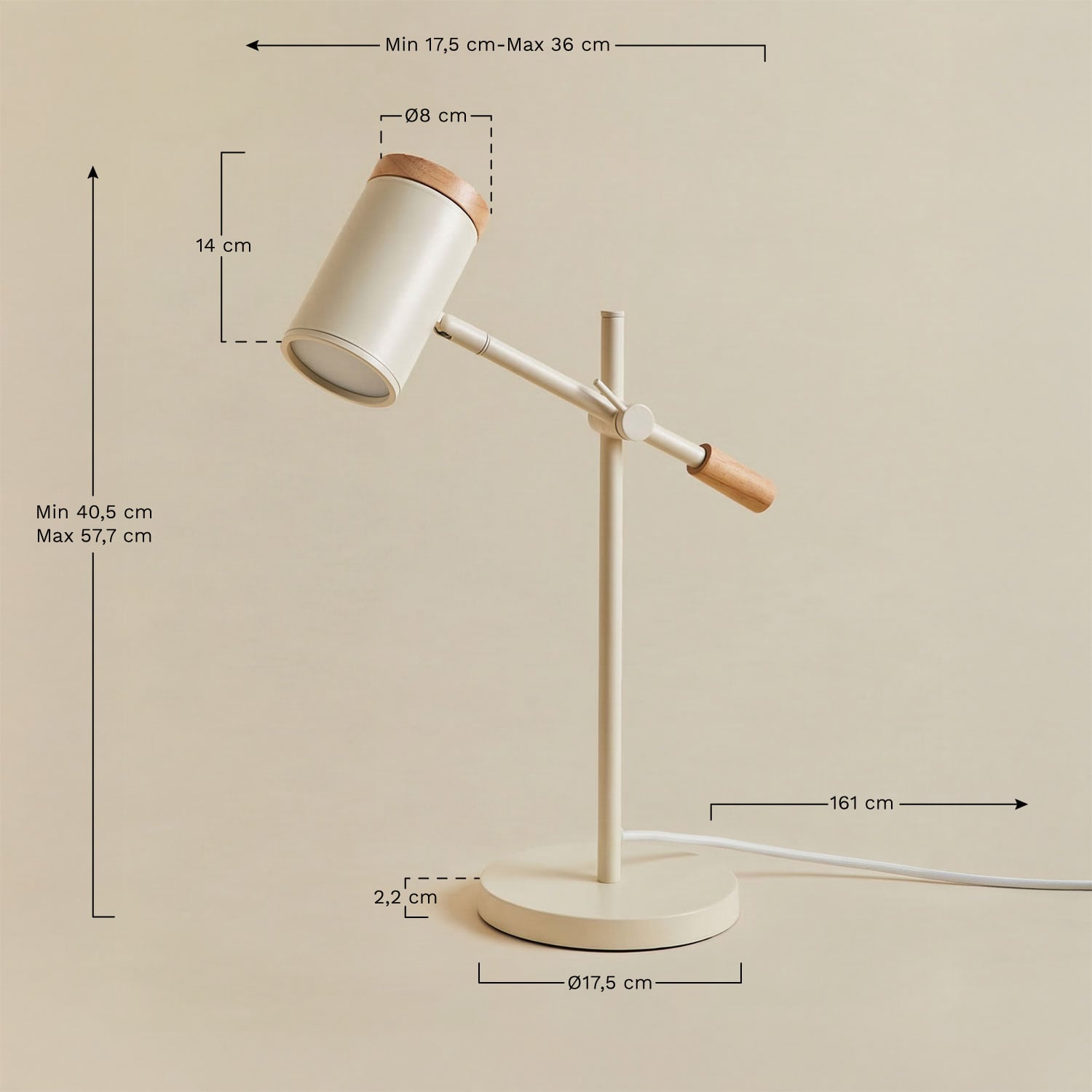 Verstellbare Tischlampe aus Eisen Amaranto, MA&szlig;E