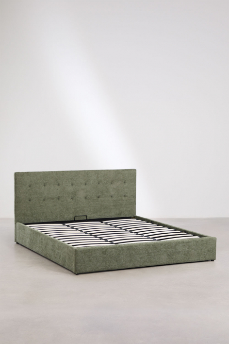 Abiel gepolstertes Bett mit aufklappbarem Bettkasten - Chenille Salbei Grün