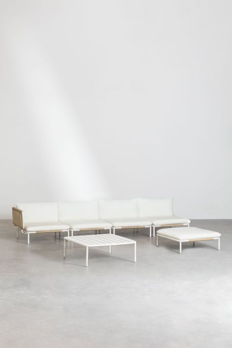 Gartenset mit 4-teiliger modularer Eckcouch, Couchtisch und Hocker aus Roubly-Stahl
