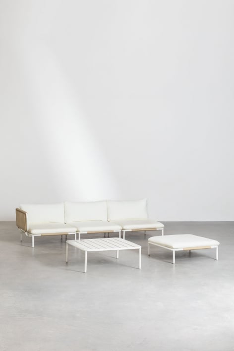 Gartenset mit 3-teiliger modularer Eckcouch, Couchtisch und Hocker aus Roubly-Stahl