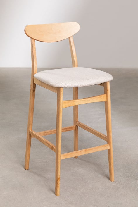 4er-Pack Barhocker 75 cm aus beigem Leinenstoff und naturfarbenem Holz Cloda - Naturholz - Leinen Beige