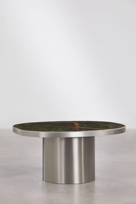 Fertrix Couchtisch aus Naturstein und Edelstahl - Grüner Marmor Forest